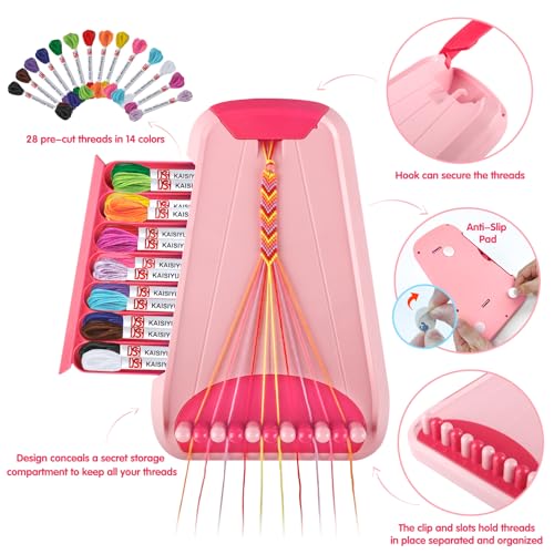 Maynacs Friendship Bracelet Making Kit for Girls 8-12, 28 Pre-Cut Threads - color: Pink/Red