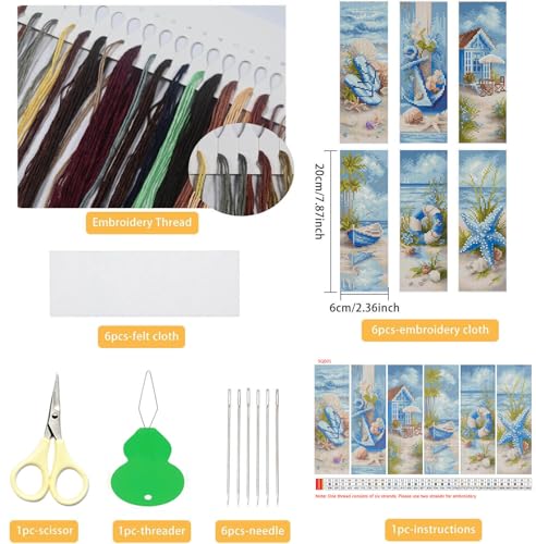 NEGEKFKX 6 Pcs Beach Cross Stitch Bookmark Kit for Adult Beginners - color: Cross stitch bookmark-17