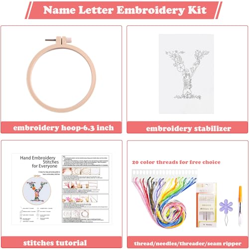 Topapfo Letter Y Stick and Stitch Embroidery Kit for Clothes, Beginners Alphabet Embroidery Pattern for Clothing Jeans T-Shirts Craft - color: Y