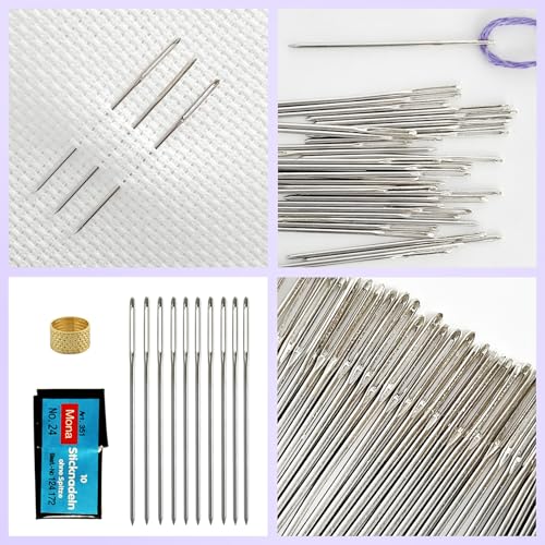Zhenqing 10-Pack Size 24 Blunt Tip Cross Stitch Needles with Ergonomic Metal Thimble, Nickel-Plated Rustproof Embroidery Needles for Canvas, Tapestry, and Hand Sewing（67501） - color: 67501