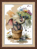 Maydiyer Counted Cross Stitch Kits for Adults,14CT Unprinted Pattern Embroidery Kits for Beginners,Easy Cross-Stitch Set DMC Threads Needlework- Mischievous Elephant 13.8''×18.5''