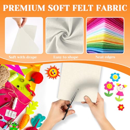 IONTACH 9" X 12" Felt Fabric Sheets 1.6mm Thick (12 Packs, Ivory) - color: Ivory