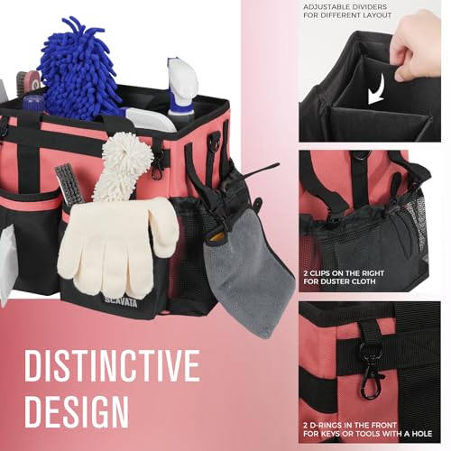 SCAVATA Compact Wearable Cleaning Caddy with Handle & Shoulder Straps - color: CaralPink
