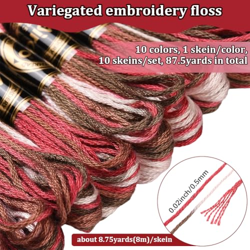 10 Skeins 6 Strands Red Embroidery Floss Threads Bulk Variegated Gradient Cross Stitch Thread Polyester Friendship Bracelets String for Jewelry Making Hand Sewing Knitting Stitching Crafts - color: Red