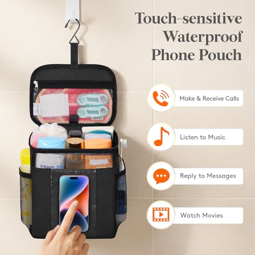Lifewit Mesh Shower Caddy, Hanging Bathroom Organizer with PVC Phone Bag - color: Black, size: M(8.3"L x 6"W x 10"H)