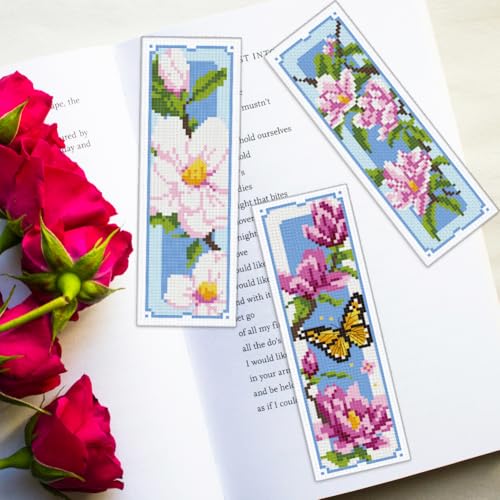 ORIGACH 6 Set Magnolia Cross Stitch Bookmark Kit for Beginner - style: Magnolia