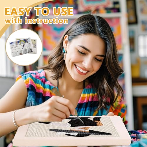 DOODLREAM Elegant Lady Needle Kit for Beginner, 9.4"x 9.4" Fashion Hat Punch Stitching Craft Set, DIY Embroidery Starter with Printed Frame, Instruction, Threader, Yarn, Pinch Needle - color: Elegant Lady