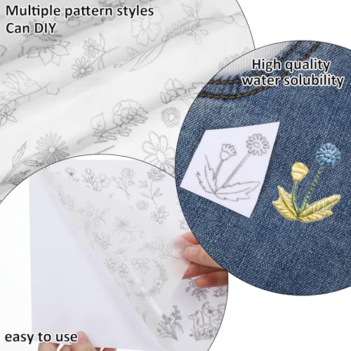 122 Pcs Embroidery Patterns Water Soluble Stick and Stitch Embroider Paper Wash Away Embroidery Stabilizers Tear Away Patterns Water Soluble Stabilizer for Hand Sewing Lover