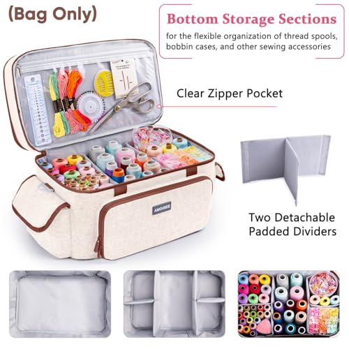 AMOIGEE Large 15" Double-Layer Sewing Organizer Bag w/Detachable Dividers - color: Ivory