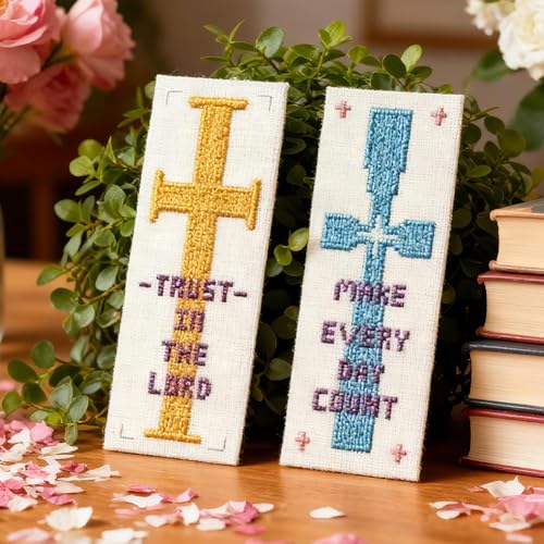INFUNLY 6Pcs DIY Cross Stitch Bookmark Kit for Book Lovers Beginners - style: Cross