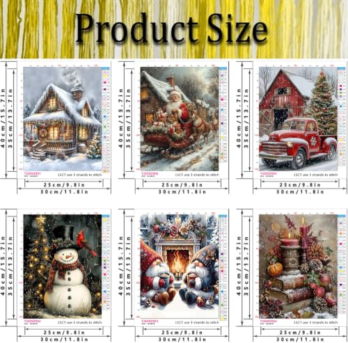 KYOQFVN 6 Pack Christmas Counted Cross Stitch Kits for Adults, Christmas Cross Stitch Kits for Beginners, DIY 11CT Needlepoint Embroidery Cross-Stitch Kits for Home wall Decor 12×16 Inch (6 Pack) - color: TJSDSZX01-TJSDSZX06