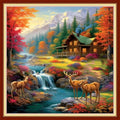 Magxvouy Cross Stitch Kits Stamped Full Range of Embroidery Kits,Cross Stitch Patterns Needlework Kits for Beginners 11CT Printed Kits&Deer by the Lake 18x18 inch - color: Artcolor20