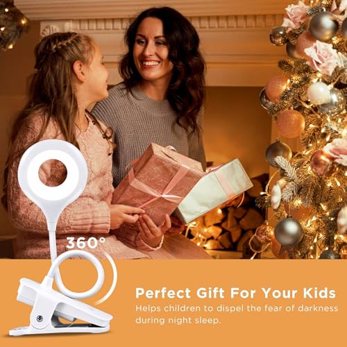Akynite Clip on Light LED Desk Lamp 5 Brightness+5 Colors Rechargeable Lamp - color: White