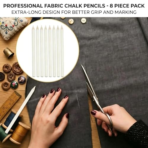 Fabric Marking Pencils 8PCS 17.5cm for Sewing | Washable White with Caps