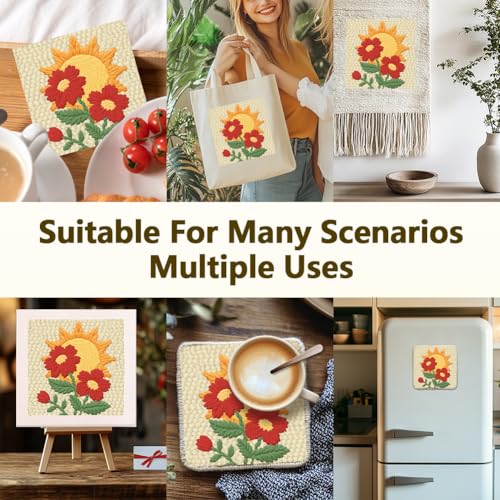 Doodlream Flowers and Sun DIY Punch Needle Embroidery Kit for Adult Beginner, 9.4" Punch Stitching Craft Set for Starter with Frame, Fabric Pattern, Threader, Yarn, Pinch Needle - color: Flowers and Sun