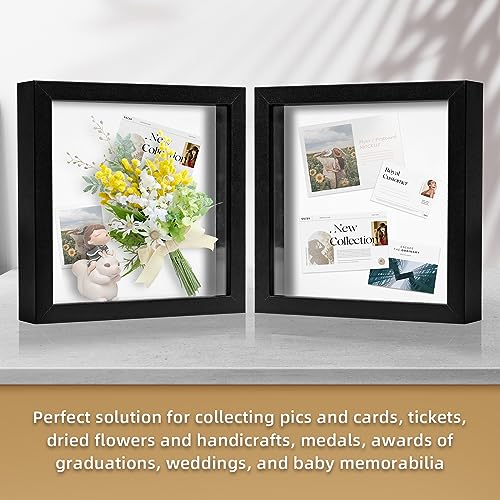 Muzilife 8x8 Small Shadow Box Wood Picture Frame with Stand, Glass, Black - color: 1pcs 8x8-black