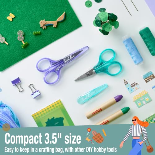 Beaditive Detail Craft Scissors Set (2 Pc.) Curved and Straight, Sharp, Compact | Sewing, Embroidery, Paper Cutting, Crafting | Stainless Steel | Protective Cover (Green) - color: Green