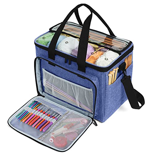 Teamoy Knitting Bag, Yarn Storage Organizer Crochet Bag Tote, Dark Blue - color: Dark Blue