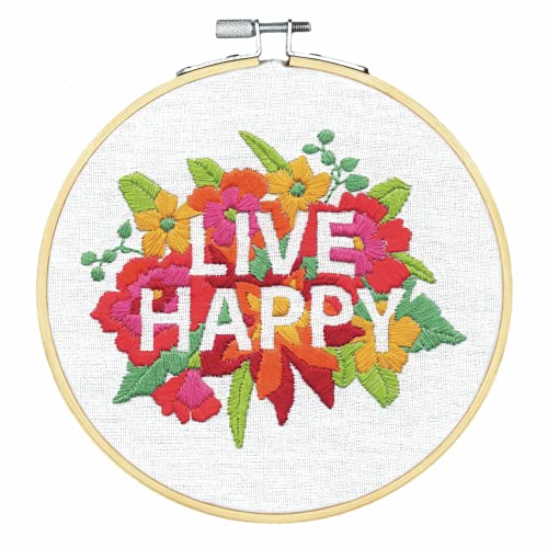 Dimensions 72-76107 Live Happy Needlepoint Embroidery Kit with 6" Bamboo Hoop - color: Live Happy