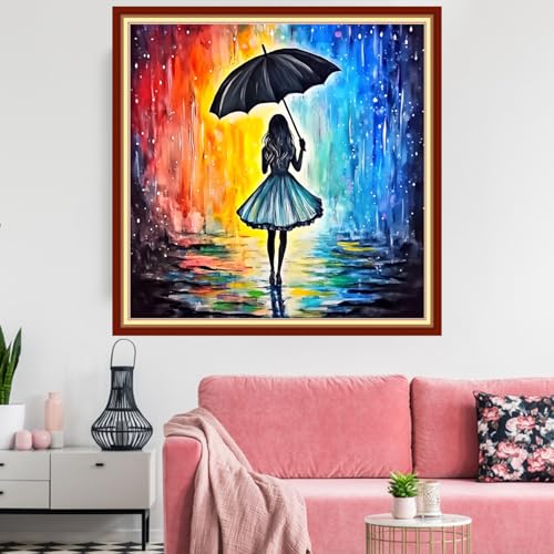 Redxing Stamped Cross Stitch Kits Embroidery kit for Beginners Adults Full Range of Embroidery Patterns Starter Kits DIY Printed Cross Stitch Kits Needlepoint Kits 11CT-Umbrella Girl 18x18 inchs - color: Artskits15