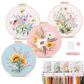 Harimau Adult Beginner Embroidery Starter Kit, Complete Set with 4 Patterns, 2 Hoops, Needles, Scissors, Instruction Guide & Stitching Video Tutorials - color: Floral2 pattern