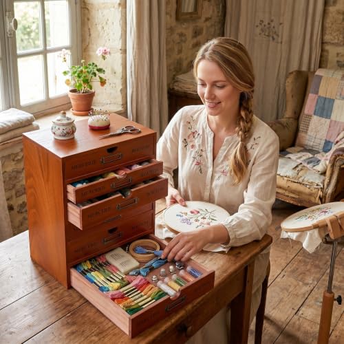 Wesiti Wooden Desk Organizer, 6 Drawers, Vintage Makeup Cabinet, Brown - color: Brown, size: 6 Drawers