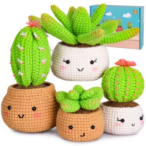 Crochet Kit for Beginners - Crochet Starter Kit with Step-by-Step Video Tutorials, DIY Knitting Supplies, 4 Pack Plants(40%+ Yarn) - color: Plant 4Pack