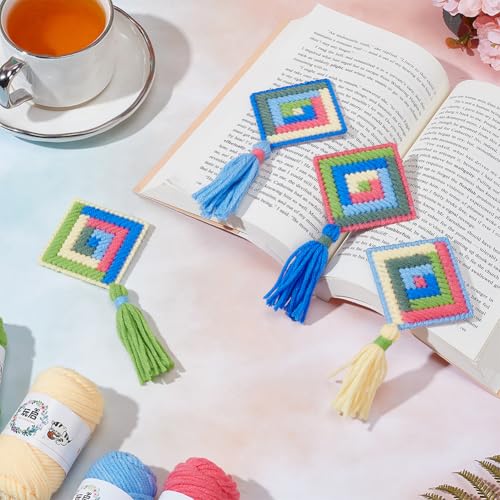 FREEBLOSS 8set Plastic Canvas Bookmark Kit - God's Eye & Cross Stitch Patterns - Embroidery Kit for Adults - Not Foldable