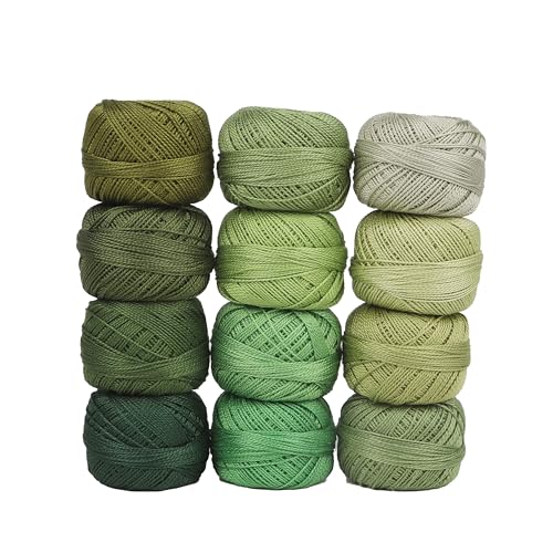 Size 8 Double Mercerized Egyptian Long Staple Cotton Pearl Thread 12 Gradient Colors per Box 5 Grams Ball Rainbow Color Embroidery Thread for Crochet Cross Stitch Hand Embroidery (12L) - color: 12L