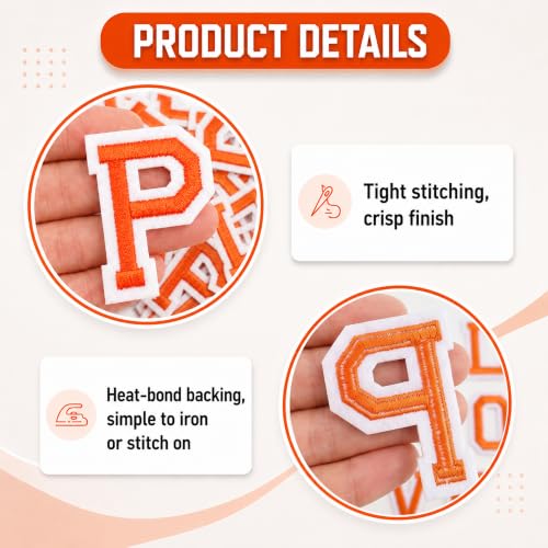 Jongdari Iron on Letters, 52 Pcs Alphabet Patches with Ironed Adhesive, Decorate Repair Patches for Shirts Jackets Hats Jeans Shoes Bags(Orange) - color: Orange, size: 52 Letters