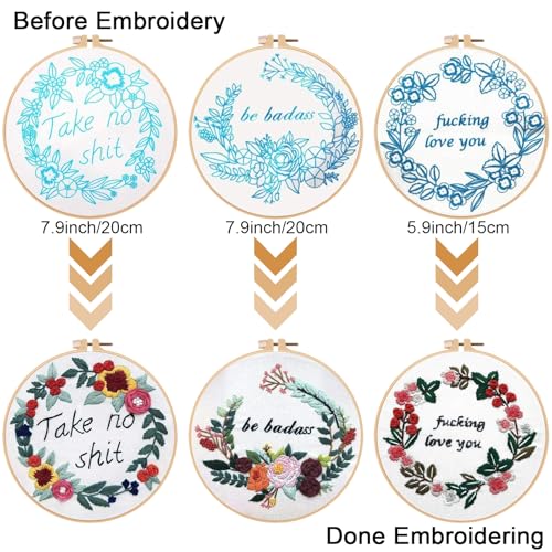Louise Maelys 3 Pack Embroidery Kit for Beginners, Funny Quote Art - color: Kit-4