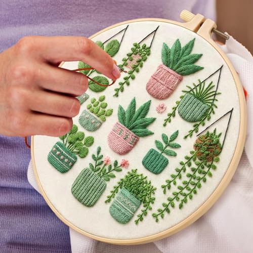 ZCXETP Needlepoint Kits for Beginners, Green Plant Pattern Embroidery Kit for Beginners, Beginner Embroidery Kit Suitable for Craft Enthusiasts and Gifting Occasions