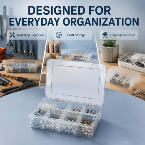 Xiaoyztan Bead Organizer Box Adjustable Dividers 8 Grids Clear 7.3x4.9 Inch - size: 7.9x4.9x1.65 in
