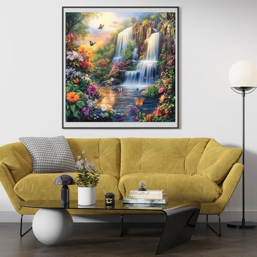 Moohue 14ct Counted Stamped Cross Stitch Kits for Adults Mountain Waterfall Flowers Printed Cross Stitch Patterns Art Crafts Cross Stitch Supplies (Waterfall Mountain) - color: Waterfall Mountain
