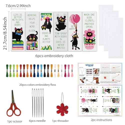 ORIGACH 6 Pack Black Cat & Inspirational Quotes Cross Stitch Kit - style: Black Cats & Quotes
