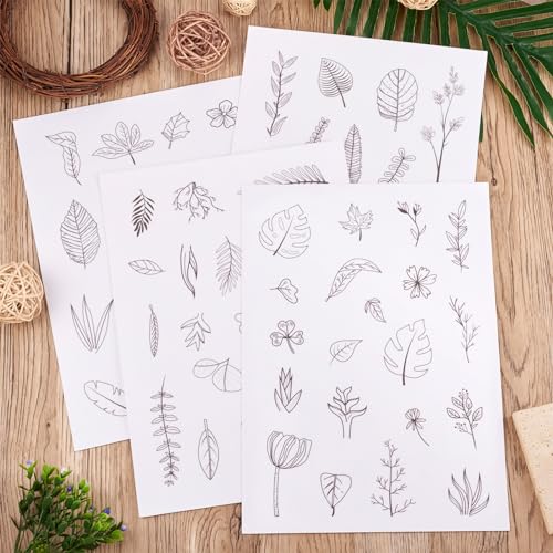 Magibeads 80 Patterns Leaf Plant Flower Water-Soluble Embroidery Patterns Stick and Stitch Spring Summer Floral Tear Away Embroidery Paper Wash Away for Hand Sewing Beginners Starts Adult - color: Leaf