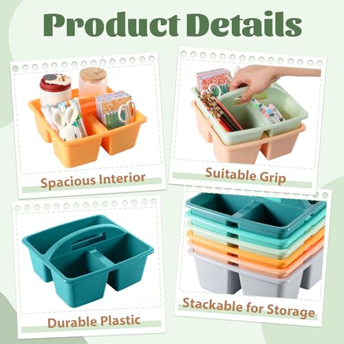 6 Pack Plastic Classroom Organizer Caddy with Handle, Morandi - color: Morandi