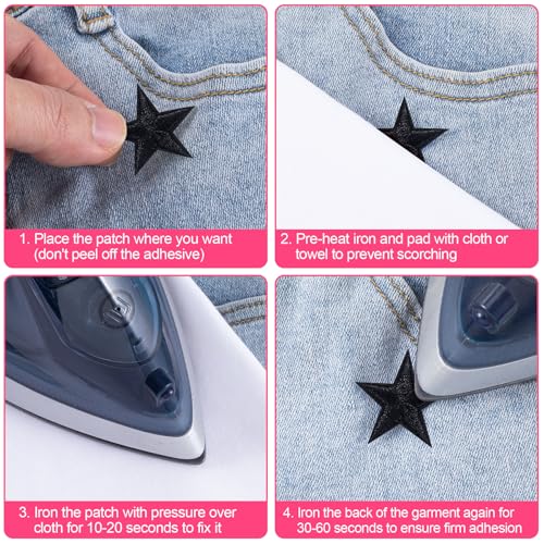 PAGOW 30 Pcs Black Star Iron on Patch, 1" Sew on Star Embroidered Patches - color: 30 Black