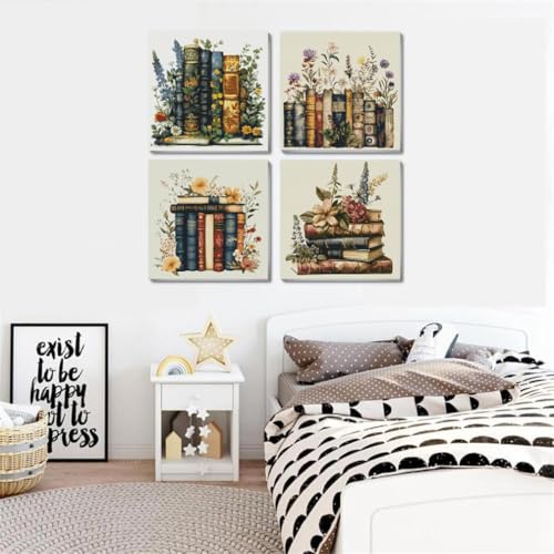 Eiazuiks 4 Packs Stamping Cross Stitch Kit, Books Counting Cross Stitch Kit for Adult Beginners, Full Line DIY Stitching Kit for Home Decor Cross Stitch Patterns 12x16 inches - color: AKW099