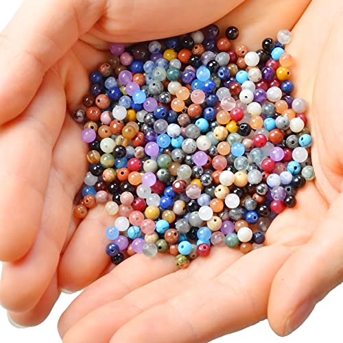 4mm Natural Mixed Materials Gemstones Beads Tiny Spacer Round Loose Beads Jewelry Making KIT with Thread and Needles 600 PCS(24 Natural, 4mm) - color: 24 Natural, size: 4mm
