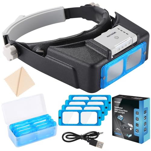 Magnifying Glasses with Light for Close Work, 1.5X-3.5X Headband Magnifier - color: Grey and Black
