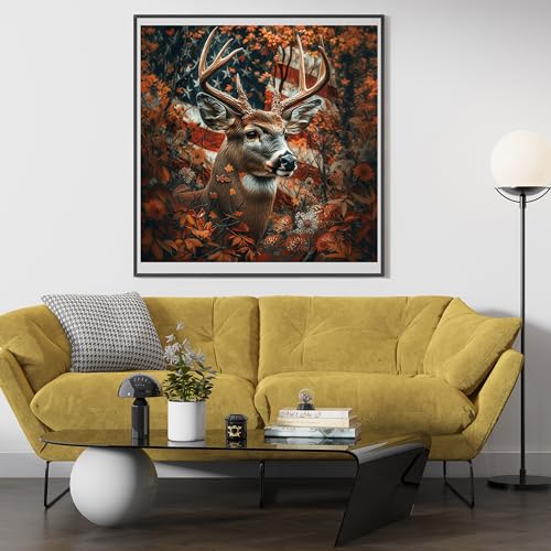 Moohue DIY Counted Stamped Cross Stitch Kits for Adults 14 Count Cross Stitch Patterns Flag Animal Deer Printed Cross Stitch Kits for Adults (Flag Animal Deer) - color: Flag Animal Deer