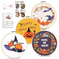 Santune 4-Pack Halloween Embroidery Kit Cross Stitch Kits for Beginners DIY Needlepoint Kit with 4 Embroidery Clothes Featuring Pumpkin Patterns,2 Hoops,Color Threads,Needles - color: Halloween Pumpkin