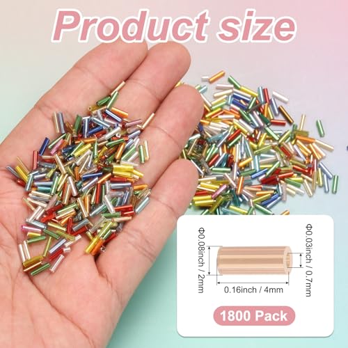 M METERXITY 1800-Pack Bugle Beads, 2x4mm Embroidery Craft Glass Bugle Tube Seed Beads for DIY Craft/Bracelet/Necklaces [Champagne] - color: Champagne, size: 2x4mm