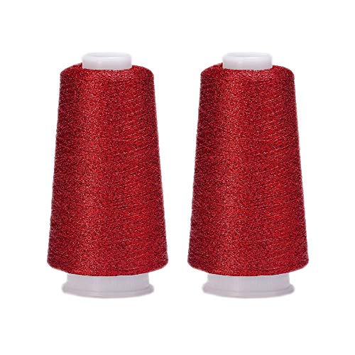 Truevalue 2 Balls Accessory Lurex Yarn, Shining Glitter Metallic Knitting-in Yarn, Sparkle Thread for Knitting and Crochet Sweater Shawl 5000 Yards (Red Glitter) - color: Red Glitter