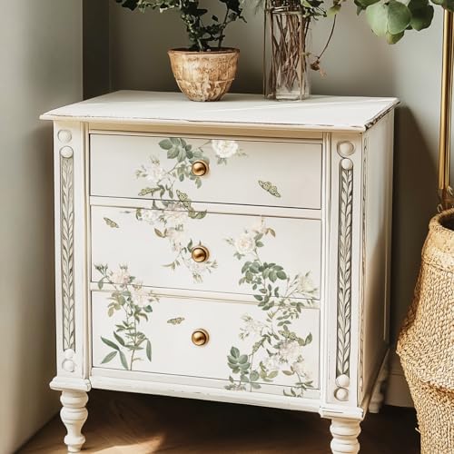 Floral Vintage Rub on Transfer for Furniture Large Flower UV DTF Transfer Sticker for Wood Glass Home Decor, Spring White Rose - style: Spring White Rose
