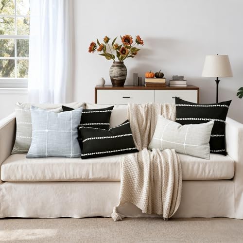 Black Linen Striped Throw Pillow Covers 18x18 Set of 1 - color: Stripe Black, size: 18" x 18" (Pack of 1)