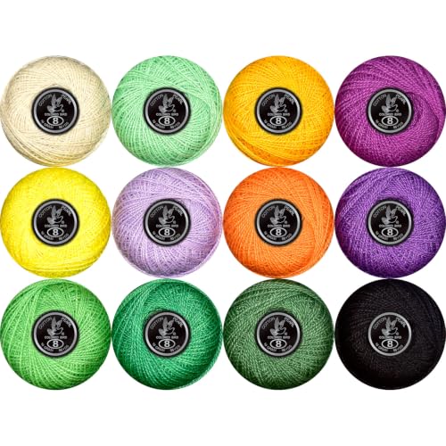 Double Mercerized Egyptian Long Staple Cotton Pearl Thread Ball 10 Grams Rainbow Color 12 Colors per Box for Crochet Hardanger Kniting Hand Sewing,Tropical FruitPalette - color: Tropical Fruit Palette