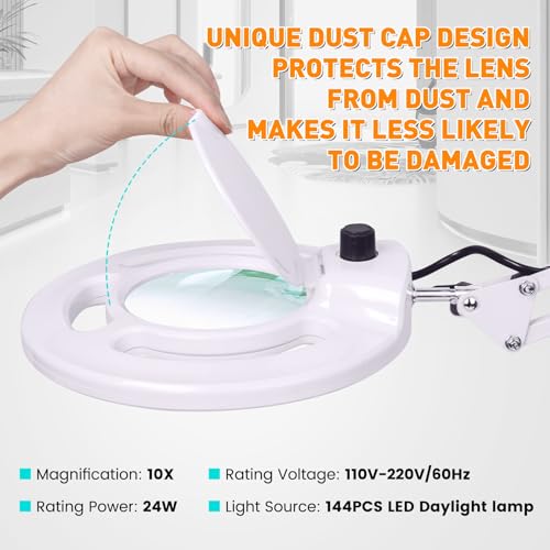 2200 Lumens Magnifying Lamp with Light, 10X Real Glass Lens - color: White