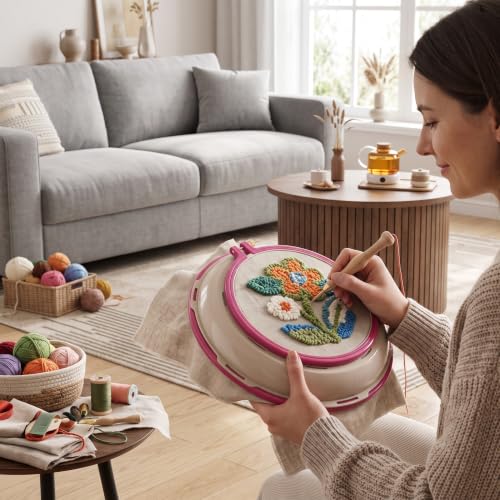 Double Sided Punch Needle Stand Hoop Frame, Embroidery Stand Hoop for Cross Stitch Quilting 16.5cm 25cm (Purple) - style: Purple